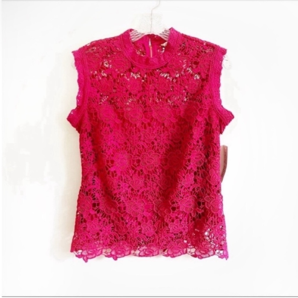 Nanette Nanette Lepore shirt pink mock neck floral lace sleeveless - Picture 2 of 9
